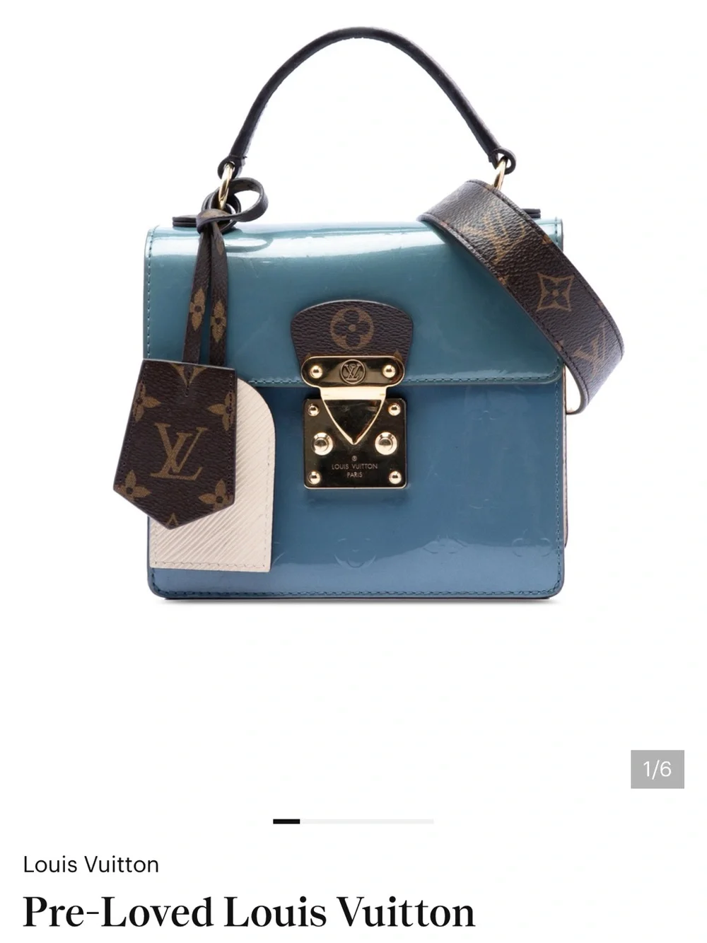 Louis Vuitton Patent Blue Top Handle Satchel with Monogram Strap